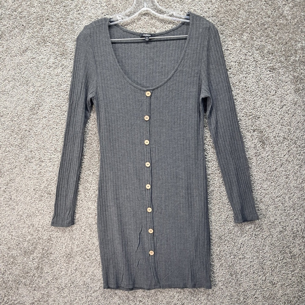 Ambiance Womens Gray‎ Ribbed Button Front Long Sleeve Mini Dress Size M 71734